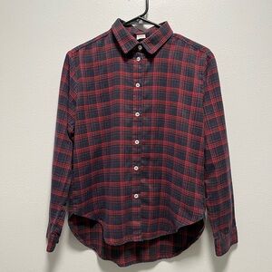Red and Navy Blue Oversized Plaid Button Up Flannel